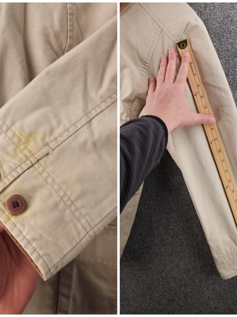 LL Bean Chore Coat Canvas Farm Ranch Barn Beige Small Petite Collared 267092 - Picture 13 of 16